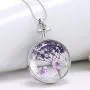 Dried Pressed Purple Flower Necklace Heart Round Shape Glass Pendant Necklace for Women Girl