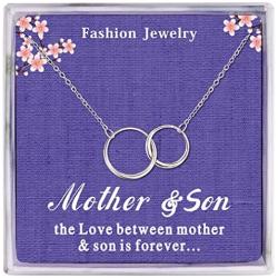 Amelery Mother Son Necklace, Sterling Silver Two Interlocking Infinity Circles,Mothers Day Jewelry Birthday Gifts for Mom