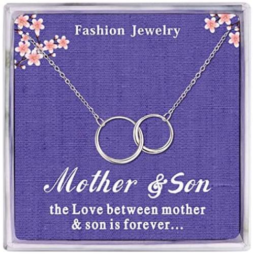 Amelery Mother Son Necklace, Sterling Silver Two Interlocking Infinity Circles,Mothers Day Jewelry Birthday Gifts for Mom