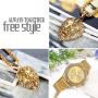 Mens Gold Japan Quartz 30M Waterproof Watch With Biker Punk Stanless Steel Animal Lion Head Pendant Necklace for Halloween Party
