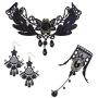 Finrezio Black Lace Necklace Bracelet and Pendant Earrings Set for Women Halloween Steampunk Wedding Party Mascarade Costume Jewelry Sets