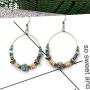Wood Beaded Hoop Dangle Earrings Hook Bohemian Colorful Turquoise Shell Wooden Balls Hollow Circle Earrings Drop for Women Girls Mother (01)
