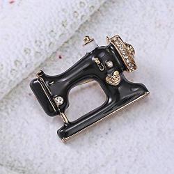 AILUOR Vintage Gold with Black Enamel Crystal Sewing Machine Brooch Pin for Women Girl Jewelry Instrument Corsage