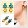 Sparkling Yellow Emerald Crystal Vintage Trendy Fruit Pineapple Earrings Stud Necklace Jewelry Sets For Women Girls (pineapple earring)