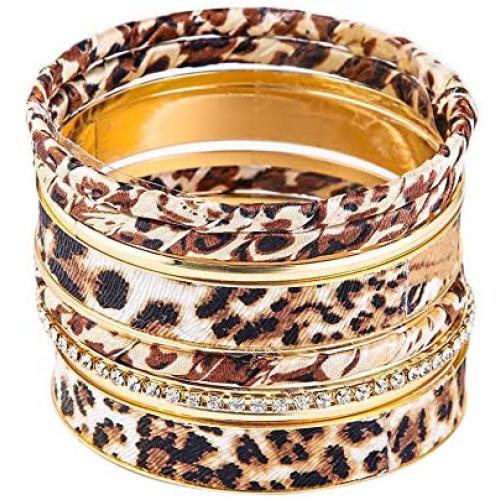 The Woos Leopard Bangle Bracelets Multi Layers Casual Bracelet Vintage Crystal Metal Leopard Wrapped Cuff Bracelets for Women Girl Statement Jewelry Charm Fashion Accessories Party