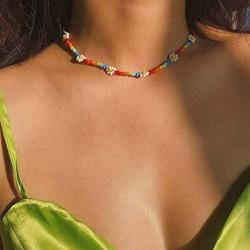 Chicque Bohemian Flowers Choker Necklace Bead Necklace Chain Beach Daisy Necklaces Jewelry for Women and Girls (Colorful)