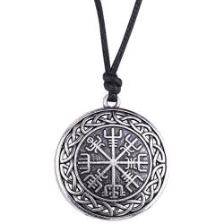 VASSAGO Vintage Norse Viking Vegvisir Compass Celtic Knot Pendant Talisman Necklace for Men Women