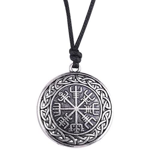 VASSAGO Vintage Norse Viking Vegvisir Compass Celtic Knot Pendant Talisman Necklace for Men Women