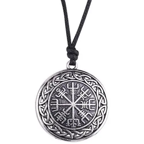 VASSAGO Vintage Norse Viking Vegvisir Compass Celtic Knot Pendant Talisman Necklace for Men Women