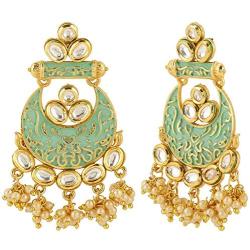 Efulgenz Indian Bollywood Wedding Bridal Gold Plated Faux Pearl Crystal Kundan Rhinestone Chandbali Earrings Jewelry Set