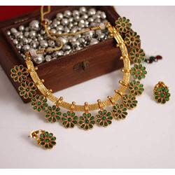 Indian Ratna Creation Gold Pearl Drop Choker Necklace Set Crystal Stones for Women and Girls Jewelry