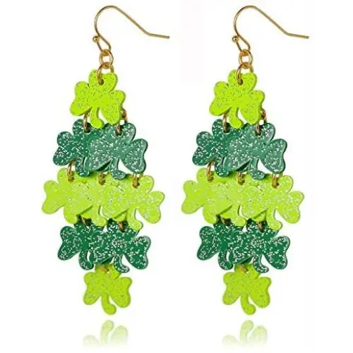 St. Patricks Day Shamrock Dangle Earrings Gold Pleated Green Layered Lucky Clover Earrings Irish St. Patricks Day Jewelry Gift For Women Girls St. Patricks Day Shamrock Dangle Earrings Gold Pleated Green Layered Lucky Clover Earrings Irish St. Patricks Day Jewelry Gift For Women Girls