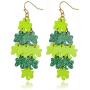 St. Patricks Day Shamrock Dangle Earrings Gold Pleated Green Layered Lucky Clover Earrings Irish St. Patricks Day Jewelry Gift For Women Girls