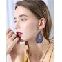 ZRosse 2 Pairs Lightweight Natural Wooden Dangle Earrings Sets Statement African Engraving Hollow Teardrop Wood Drop Earring for Women Girls