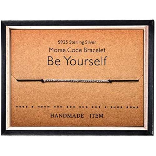 Morse Code Bracelet 925 Sterling Silver Beads on Silk Cord Secret Message Be Yourself bracelet Gift Jewelry for her