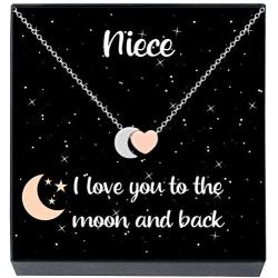 Niece Necklace, I Love You to The Moon and Back Heart & Moon Pendant Necklace, Sentimental Niece Jewelry Gifts Gifts from Aunt/Uncle