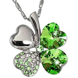TRUEGOOD Lucky Love Four Leaf Clovers Necklace Crystals,Heart Crystal Pendant with Necklace