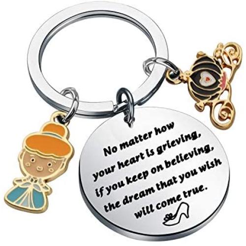 AKTAP Inspirational Gift Cinderella Inspired Keychain The Dream That You Wish Will Come True Keychain Fairy Tale Jewelry for Her Cinderella Princess Gift
