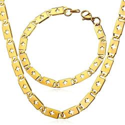 U7 Jewelry Stainless Steel Men Personalized Chain Necklace,Width 5mm/6mm/8mm Two-Tone Links, Unique Zipper Chain,Cross Chain,Byzantine Thick Link Bracelet and Necklace Set, 18-26 Inch,with Gift Box