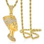 ROWIN&CO Egyptian Queen Nefertiti Necklace Bling Iced Out Gold Plated Vintage Jewelry Cubic Zirconia Hip Hop Pendant Personalized Gifts for Men Women/Best Love Wife/Girlsfriend Birthday