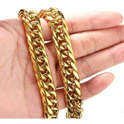 Mens Cuban Link Chain Stainless Steel Curb Necklace 18K Gold Chain Choker W:11mm 13mm 16mm 18mm 22m L:7.5inch-30inch