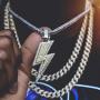 JINAO Hip Hop Lightning Bolt Design Pendant 18k Gold Plated Iced Out CZ Pendant Necklace with Micropave Simulated Diamond for Men Women