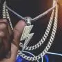 JINAO Hip Hop Lightning Bolt Design Pendant 18k Gold Plated Iced Out CZ Pendant Necklace with Micropave Simulated Diamond for Men Women JINAO Hip Hop Lightning Bolt Design Pendant 18k Gold Plated Iced Out CZ Pendant Necklace with Micropave Simulated Diamond for Men Women
