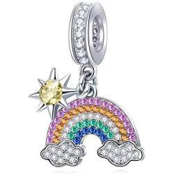 Sambaah Rainbow Sterling Silver Rainbow Bridge Charm “You are My Sunshine” Love Pendant with Colorful Cubic Zirconia fit Pandora Bracelets