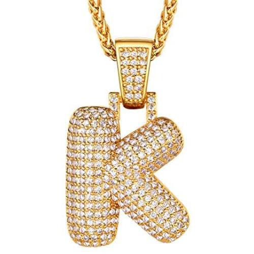 Custom Multiple Bling Bubble Letter Necklace 1-6Pcs 18K Gold Plated Statement Crystal Hip Hop Jewelry Personalized Lab Diamond Initials Pendant with Spiga Rope Chain or Tennis Chain 18-30 Inch, Send Gift Box