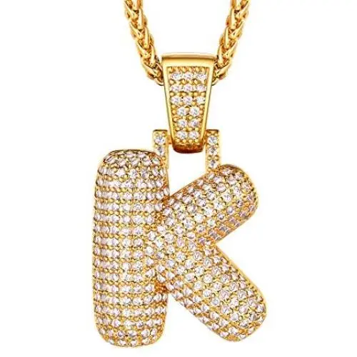 Custom Multiple Bling Bubble Letter Necklace 1-6Pcs 18K Gold Plated Statement Crystal Hip Hop Jewelry Personalized Lab Diamond Initials Pendant with Spiga Rope Chain or Tennis Chain 18-30 Inch, Send Gift Box