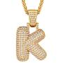 Custom Multiple Bling Bubble Letter Necklace 1-6Pcs 18K Gold Plated Statement Crystal Hip Hop Jewelry Personalized Lab Diamond Initials Pendant with Spiga Rope Chain or Tennis Chain 18-30 Inch, Send Gift Box