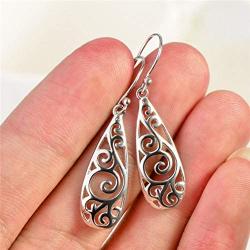Comelyjewel Women Lady Copper Dangle Earrings Hollow Carved Flower Drop Ear Piercing Jewelry Durable and Useful