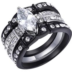 MABELLA Black Wedding Engagement Ring Set Stainless Steel Marquise Cubic Zirconia Gifts for Women