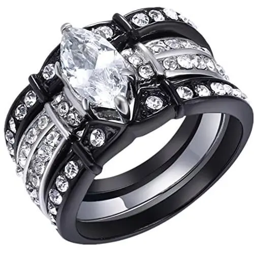 MABELLA Black Wedding Engagement Ring Set Stainless Steel Marquise Cubic Zirconia Gifts for Women MABELLA Black Wedding Engagement Ring Set Stainless Steel Marquise Cubic Zirconia Gifts for Women