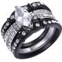 MABELLA Black Wedding Engagement Ring Set Stainless Steel Marquise Cubic Zirconia Gifts for Women