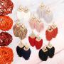 Bohemian Silky Thread Fan Fringe Tassel Statement Earrings - Lightweight Strand Feather Shape Dangles