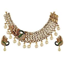 Efulgenz Indian Bollywood Traditional 14 K Gold Plated Crystal Pearl Peacock Wedding Choker Necklace Earrings Jewelry Set