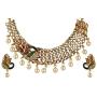 Efulgenz Indian Bollywood Traditional 14 K Gold Plated Crystal Pearl Peacock Wedding Choker Necklace Earrings Jewelry Set