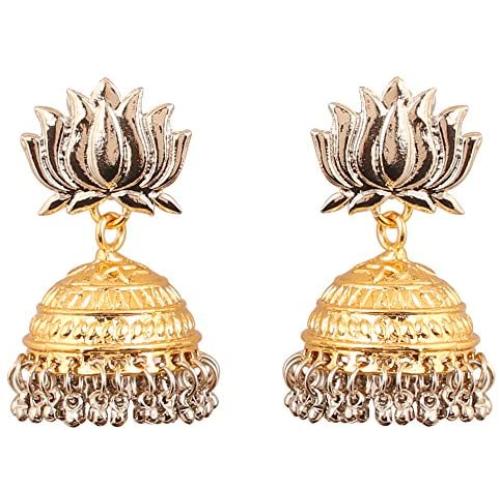 Touchstone''Tribal Bohemian Chic'' Indian Bollywood pretty fringes and floral theme ethnic south Indian Chandbali Moon bridal designer jewelry chandelier earrings for women