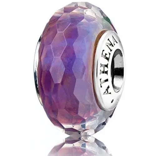 ATHENAIE Murano Glass 925 Sterling Silver Core Faceted Purple Dreamland Charms Bead for Bracelet ATHENAIE Murano Glass 925 Sterling Silver Core Faceted Purple Dreamland Charms Bead for Bracelet