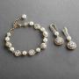 Mariell 14K Gold & Pearl Round CZ Bridal Bracelet & Earrings Set - Wedding Jewelry Sets for Bridesmaids