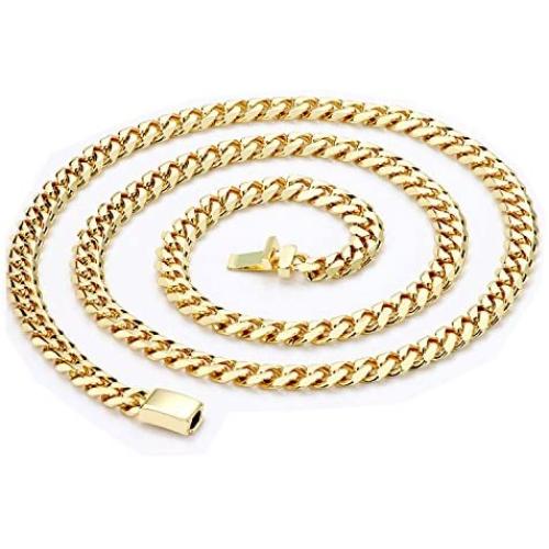 9MM Gold Cuban Chain with up to 20X More Real 24k Gold Plating Than Other Fashion Jewelry Necklaces. Men Women. Hip hop - Free Lifetime Replacement Guarantee 