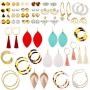 36 Pairs Fashion Earrings Set for Women Teen Girls Assorted Multiple Hoop Stud Earrings Set Bohemian Acrylic Tassel Teardrop Dangle Earrings for Birthday Party Gifts