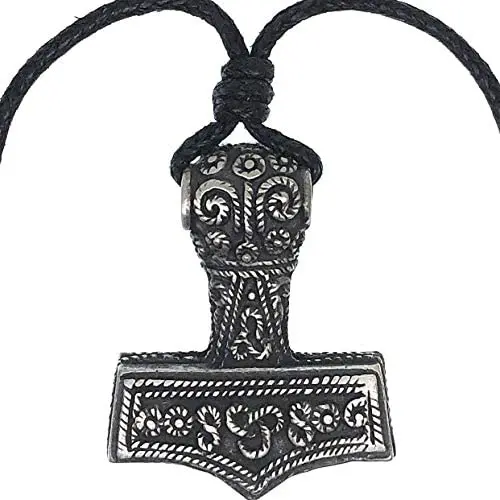 Nordic Viking Jewelry Thor Asatru Swedish Mjǫllnir Thors Hammer Öland Sweden Mjölnir Pewter Mens Pendant Wealth Lucky Charm Protection Amulet Warrior Talisman Necklace Choker w Black Adjustable Cord