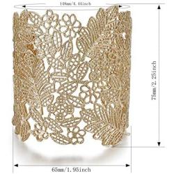 Rhinelife Lace Leaf Flower Hollow Vintage Boho Style Cuff Open Wide Big Bangle Bracelet for Women Jewelry