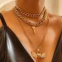 Chargances Key and Lock Necklace with Heart Pendant Gold Chunky Chain Choker Heart Pendant Necklace for Women and Girls Boho Multi Layer Jewelry