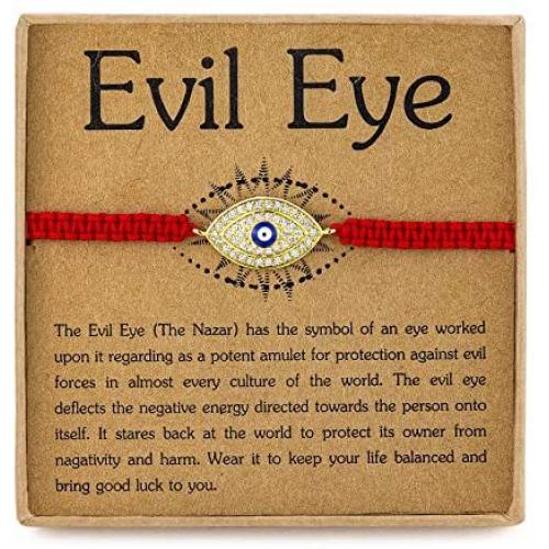RareLove Evil Eye Red String Adjustable Bracelet Kabbalah Protection, Good Luck Ojo Nazar Amulet Long Distance Friendship BFF Wish Bracelets for Women Men
