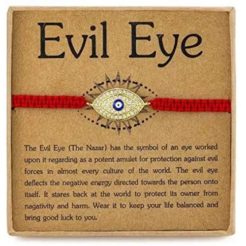 RareLove Evil Eye Red String Adjustable Bracelet Kabbalah Protection, Good Luck Ojo Nazar Amulet Long Distance Friendship BFF Wish Bracelets for Women Men