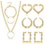 sailimue Women Hip Hop Costume Kit Gold Chain Necklace Bracelet Bamboo Hoop Earrings for Women Men Costume Jewelry Set Punk Rapper Style 80s/ 90s Party Accessories