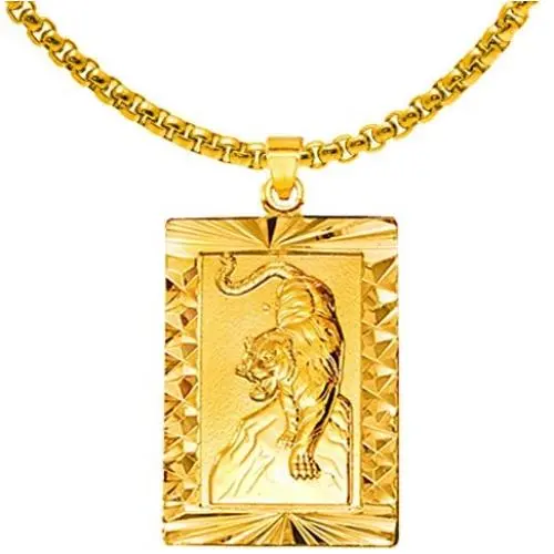 Xusamss Punk Jewelry Plated 18K Gold Tiger Dog Tag Pendant Necklace,22inches Box Chain Xusamss Punk Jewelry Plated 18K Gold Tiger Dog Tag Pendant Necklace,22inches Box Chain